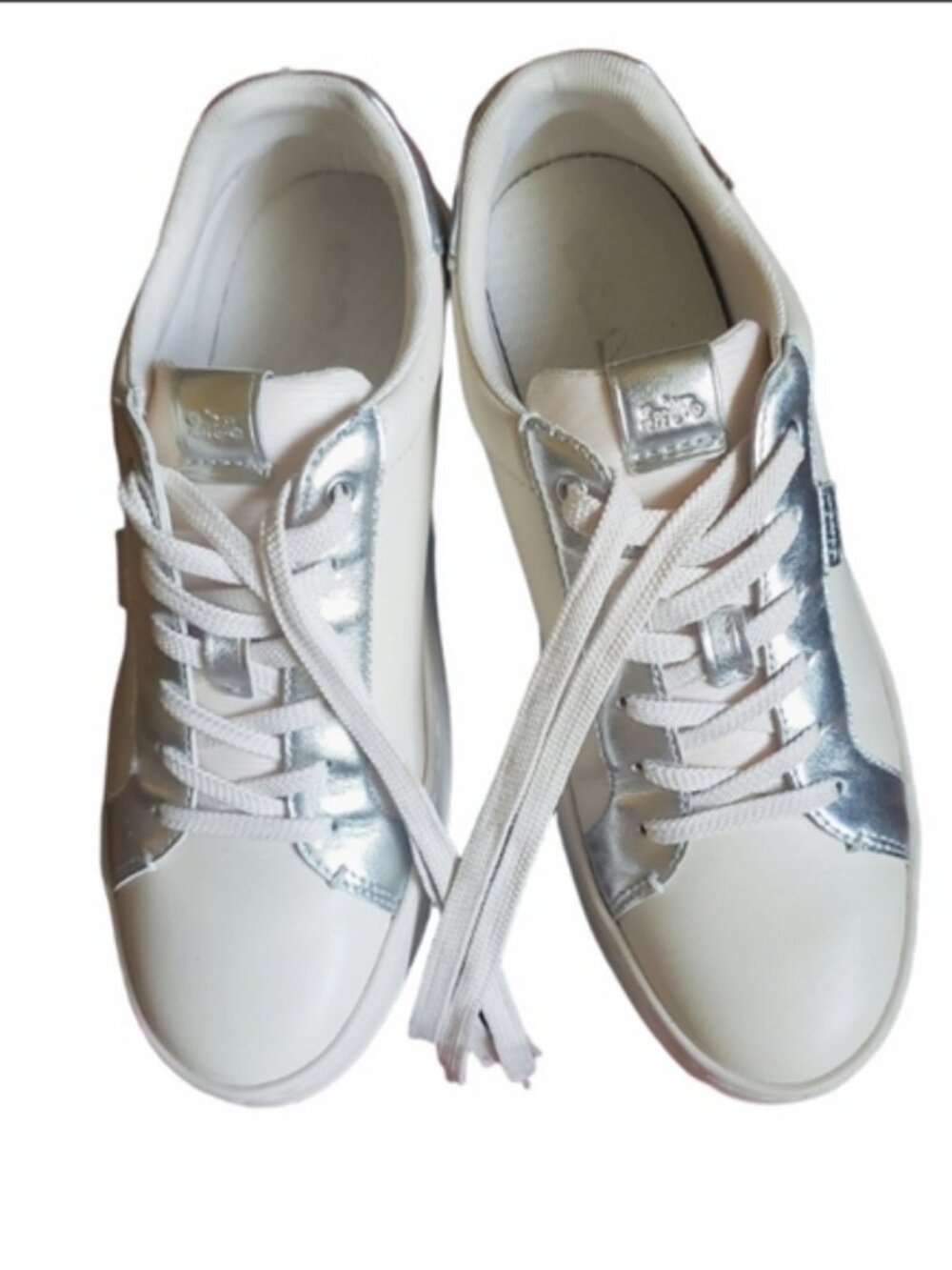 SOLD - Coach White Metallic Leather Sneakers Women’s Size 9 Low Top Like New - Picture 2 of 9